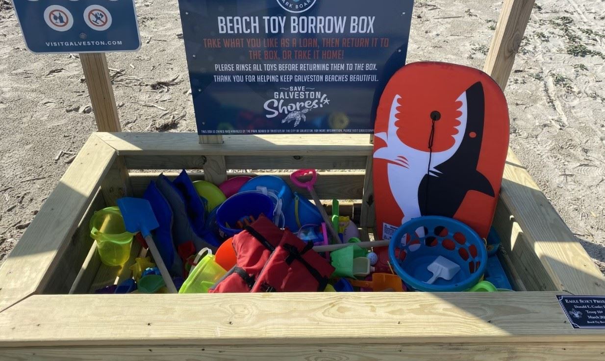Beach Toy Borrow Box with toys in it